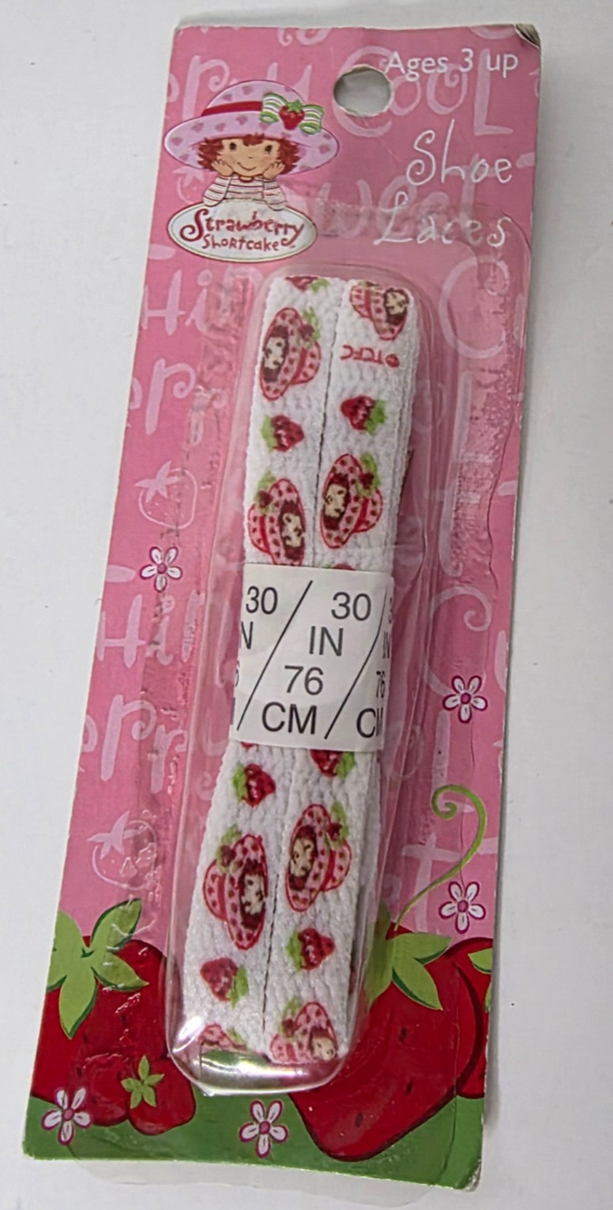 Strawberry Shortcake Shoelaces 30 Inch White Pink 2003 Y2K New in Package